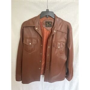 Vintage Bud Berma Jacket Mens L  70's Oversized Collar Disco Style Button Brown